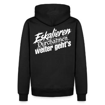 Ruhe Bewahren - Männer Premium Bio Hoodie - Schwarz - Hinten - Nico (187cm)