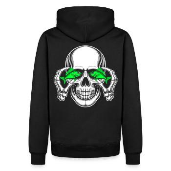Schädel mit grünen Fischaugen - Männer Premium Bio Hoodie - Schwarz - Hinten - Nico (187cm)