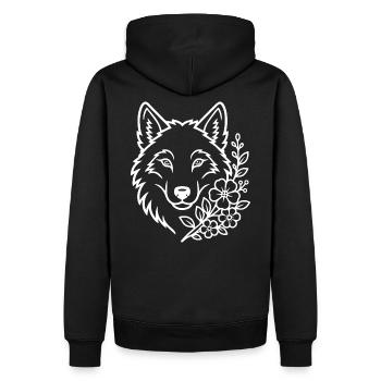 Loup aux fleurs Art naturel élégant - Sweat à capuche Premium bio Homme - noir - Dos - Nico (187cm)