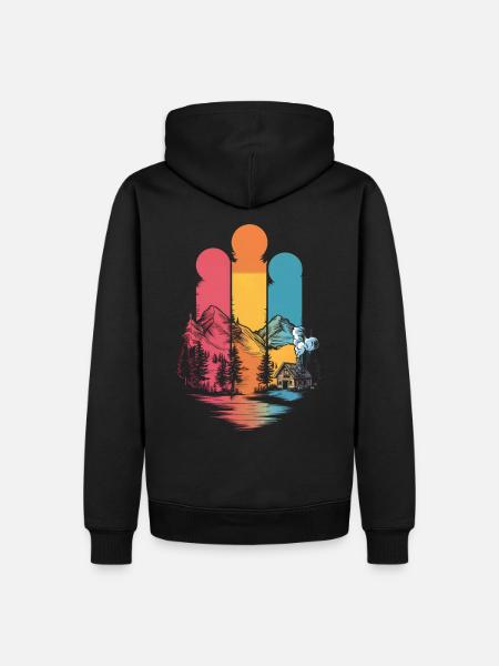Retro-Berghütte und Waldlandschaft - Männer Premium Bio Hoodie - Schwarz