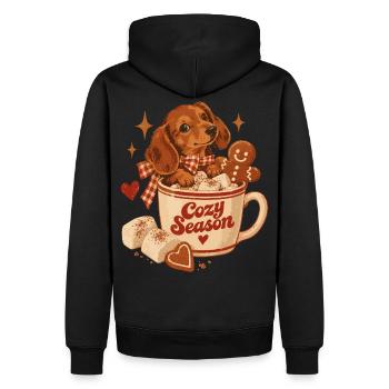 Cozy Season Dachshund - Männer Premium Bio Hoodie - Schwarz - Hinten - Nico (187cm)
