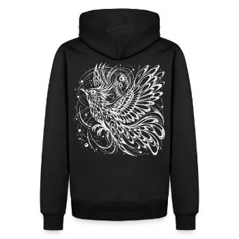 Mystischer Phönix Lineart – Kosmischer Vogel  - Männer Premium Bio Hoodie - Schwarz - Hinten - Nico (187cm)