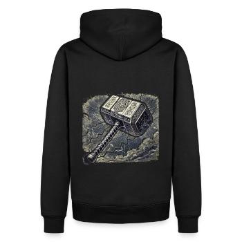 Mjolnir entourée de foudre - Sweat à capuche Premium bio Homme - noir - Dos - Nico (187cm)