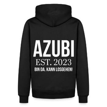 Azubi Geschenk Ausbildung 2023 Lehrling Spruch - Männer Premium Bio Hoodie - Schwarz - Hinten - Nico (187cm)