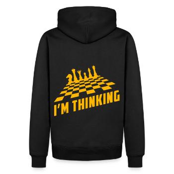 Humour d’échecs – Je pense - Sweat à capuche Premium bio Homme - noir - Dos - Nico (187cm)