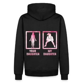 Ta fille Ma fille - Sweat à capuche Premium bio Homme - noir - Dos - Nico (187cm)