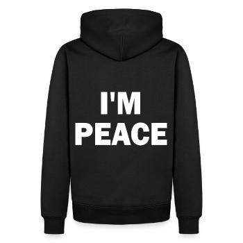 Je viens en paix Je suis la paix Drôles de couples Matching - Sweat à capuche Premium bio Homme - noir - Dos - Nico (187cm)