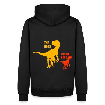 Vater, Sohn, Tochter, Dinosaurus - Männer Premium Bio Hoodie - Schwarz - Hinten - Nico (187cm)