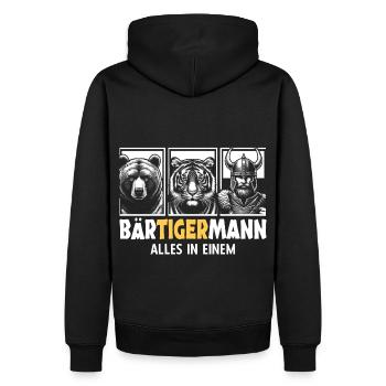 Bärtigermann Bär Tiger Mann Geschenk Bart - Männer Premium Bio Hoodie - Schwarz - Hinten - Nico (187cm)