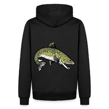 Hecht Fisch Fischer Angler Wildtier Flossen Ahoi - Männer Premium Bio Hoodie - Schwarz - Hinten - Nico (187cm)