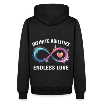 Inklusion ist Liebe ohne Grenzen - Männer Premium Bio Hoodie - Schwarz - Hinten - Nico (187cm)