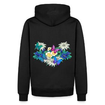 Frühlingsanfang Jahreszeit Blumen Schmetterlinge - Männer Premium Bio Hoodie - Schwarz - Hinten - Nico (187cm)