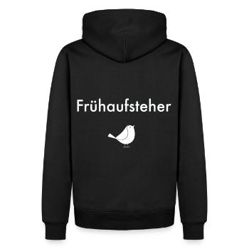 Frühaufsteher - Männer Premium Bio Hoodie - Schwarz - Hinten - Nico (187cm)