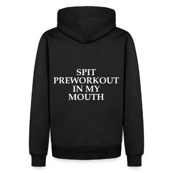Spucke Preworkout in meinen Mund (AUF RÜCKEN) - Männer Premium Bio Hoodie - Schwarz - Hinten - Nico (187cm)