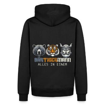 Bärtigermann Bär Tiger Mann Geschenk Bart - Männer Premium Bio Hoodie - Schwarz - Hinten - Nico (187cm)
