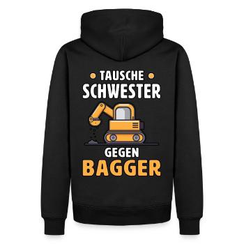 Tausche Schwester Gegen Bagger Kinder Mit Bagger - Männer Premium Bio Hoodie - Schwarz - Hinten - Nico (187cm)
