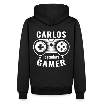 CARLOS Legendary Gamer Personalized Name Gift - Männer Premium Bio Hoodie - Schwarz - Hinten - Nico (187cm)