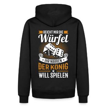 Reicht mir die Würfel ihr Narren der König will - Männer Premium Bio Hoodie - Schwarz - Hinten - Nico (187cm)
