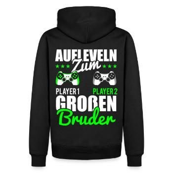 Gamer Bruder Aufleveln zum Grossen Bruder - Männer Premium Bio Hoodie - Schwarz - Hinten - Nico (187cm)