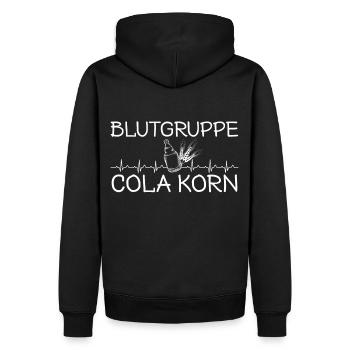 Blutgruppe Cola Korn - Männer Premium Bio Hoodie - Schwarz - Hinten - Nico (187cm)