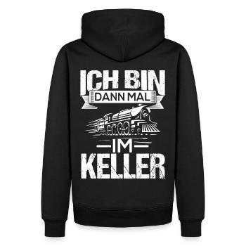 Ich bin dann mal im Keller zug lokführer - Männer Premium Bio Hoodie - Schwarz - Hinten - Nico (187cm)