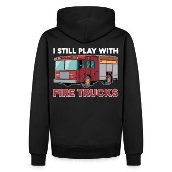 Firefighter I still play with Fire Trucks - Sweat à capuche Premium bio Homme - noir - Dos - Nico (187cm)