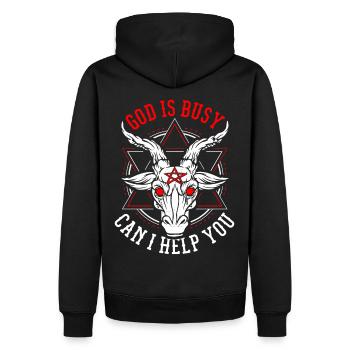God Is Busy Can I Help You Devil Satanic Satan - Männer Premium Bio Hoodie - Schwarz - Hinten - Nico (187cm)