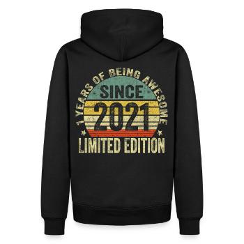 Cadeau en édition limitée 2021 pour votre 1er anniversaire - Sweat à capuche Premium bio Homme - noir - Dos - Nico (187cm)