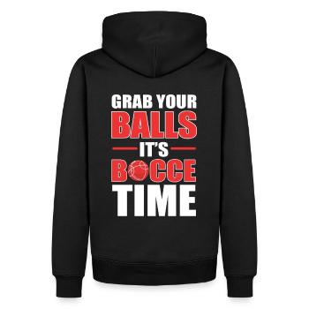 Schnappt euch eure Kugeln, es ist Boccia-Zeit - Männer Premium Bio Hoodie - Schwarz - Hinten - Nico (187cm)