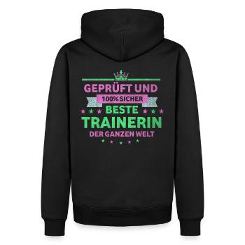 Trainer beste Trainerin - Männer Premium Bio Hoodie - Schwarz - Hinten - Nico (187cm)