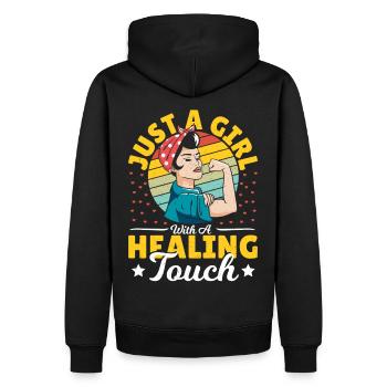 Juste une fille avec un massothérapeute Healing Touch - Sweat à capuche Premium bio Homme - noir - Dos - Nico (187cm)