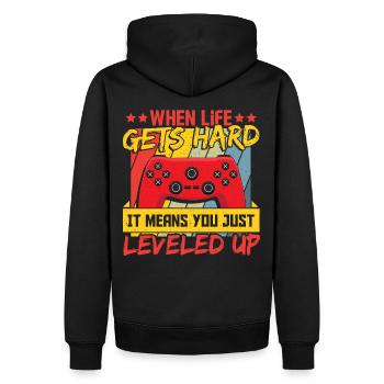 When Life Get Hard It Means You Just Leveled Up - Männer Premium Bio Hoodie - Schwarz - Hinten - Nico (187cm)