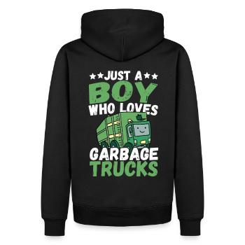 Just a Boy Who Loves Garbage Trucks Recycling - Männer Premium Bio Hoodie - Schwarz - Hinten - Nico (187cm)