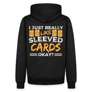 I Just Really Like Sleeved Cards Okay? Trading - Männer Premium Bio Hoodie - Schwarz - Hinten - Nico (187cm)