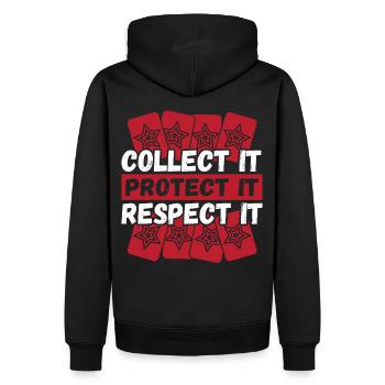 Collect It Protect It Respect It Trading Card - Männer Premium Bio Hoodie - Schwarz - Hinten - Nico (187cm)