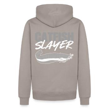 Catfish Slayer Catfish Fishing Fish Hunting - Men’s Premium Organic Hoodie - taupe - Back - Nico (187cm)