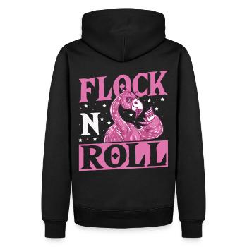 Flock n Roll Flamant Rock and Roll - Sweat à capuche Premium bio Homme - noir - Dos - Nico (187cm)