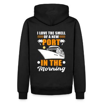 I Love The Smell Of A New Port In Morning - Männer Premium Bio Hoodie - Schwarz - Hinten - Nico (187cm)