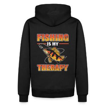 Fishing Is My Therapy Fish Hunting - Männer Premium Bio Hoodie - Schwarz - Hinten - Nico (187cm)