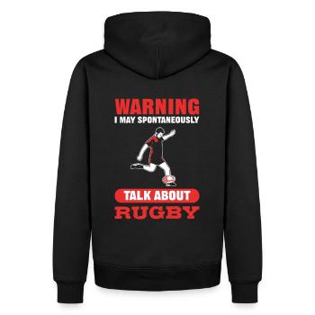 Warning I May Spontaneously Talk About Rugby - Men’s Premium Organic Hoodie - black - Back - Nico (187cm)