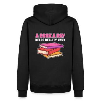 A Book A Day Keeps Reality Away Librarian Book - Men’s Premium Organic Hoodie - black - Back - Nico (187cm)