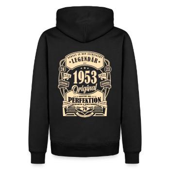Cadeau du 70e anniversaire Mythe Légende Original - Sweat à capuche Premium bio Homme - noir - Dos - Nico (187cm)
