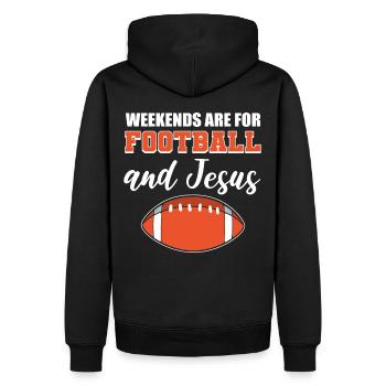 Les week-ends sont pour le football et Jésus américain - Sweat à capuche Premium bio Homme - noir - Dos - Nico (187cm)