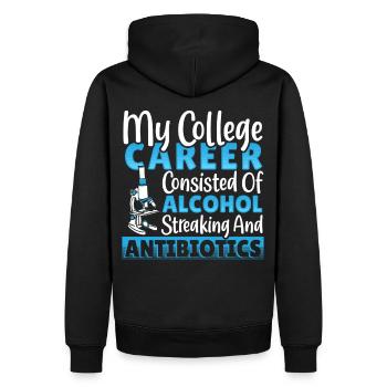 Alcool, Stries, Antibiotiques Collège - Sweat à capuche Premium bio Homme - noir - Dos - Nico (187cm)
