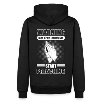 Warning May Spontaneously Start Preaching Pastor - Men’s Premium Organic Hoodie - black - Back - Nico (187cm)