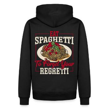 Mangez des spaghettis pour oublier vos pâtes Regretti - Sweat à capuche Premium bio Homme - noir - Dos - Nico (187cm)