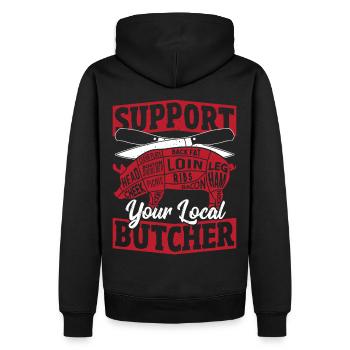 Support Your Local Butcher Slaughter - Männer Premium Bio Hoodie - Schwarz - Hinten - Nico (187cm)
