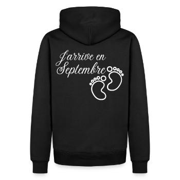 J' arrive en Septembre cadeau naissance futur bébé - Sweat à capuche Premium bio Homme - noir - Dos - Nico (187cm)