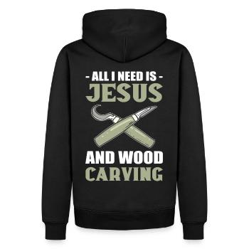 All I Need Is Jesus And Wood Carving Woodcarving - Männer Premium Bio Hoodie - Schwarz - Hinten - Nico (187cm)