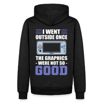 I Went Outside Once The Graphics Were Not So Good - Männer Premium Bio Hoodie - Schwarz - Hinten - Nico (187cm)